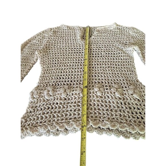 Handmade Crochet Sweater w/Floral Details Long Sleeve Cotton See photos 4sizing - Picture 2 of 5